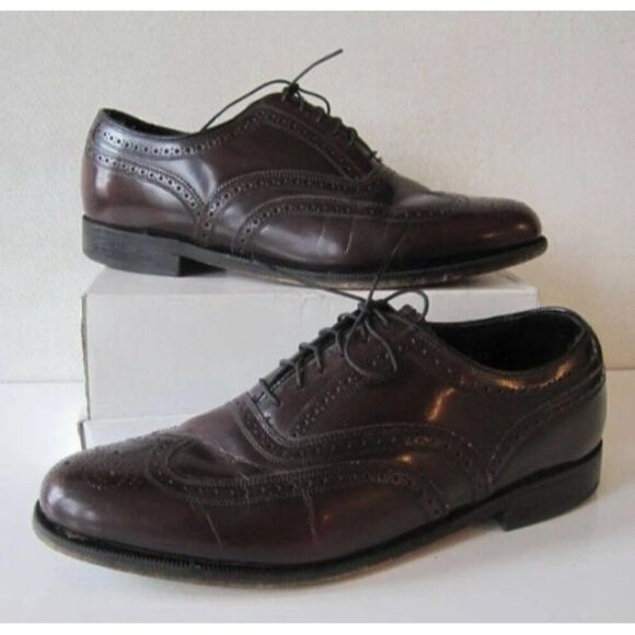 Vintage FLORSHEIM IMPERIAL Shoes Sz 10 Mens Oxfords Leather Wingtip Formal Burgu - Picture 2 of 5